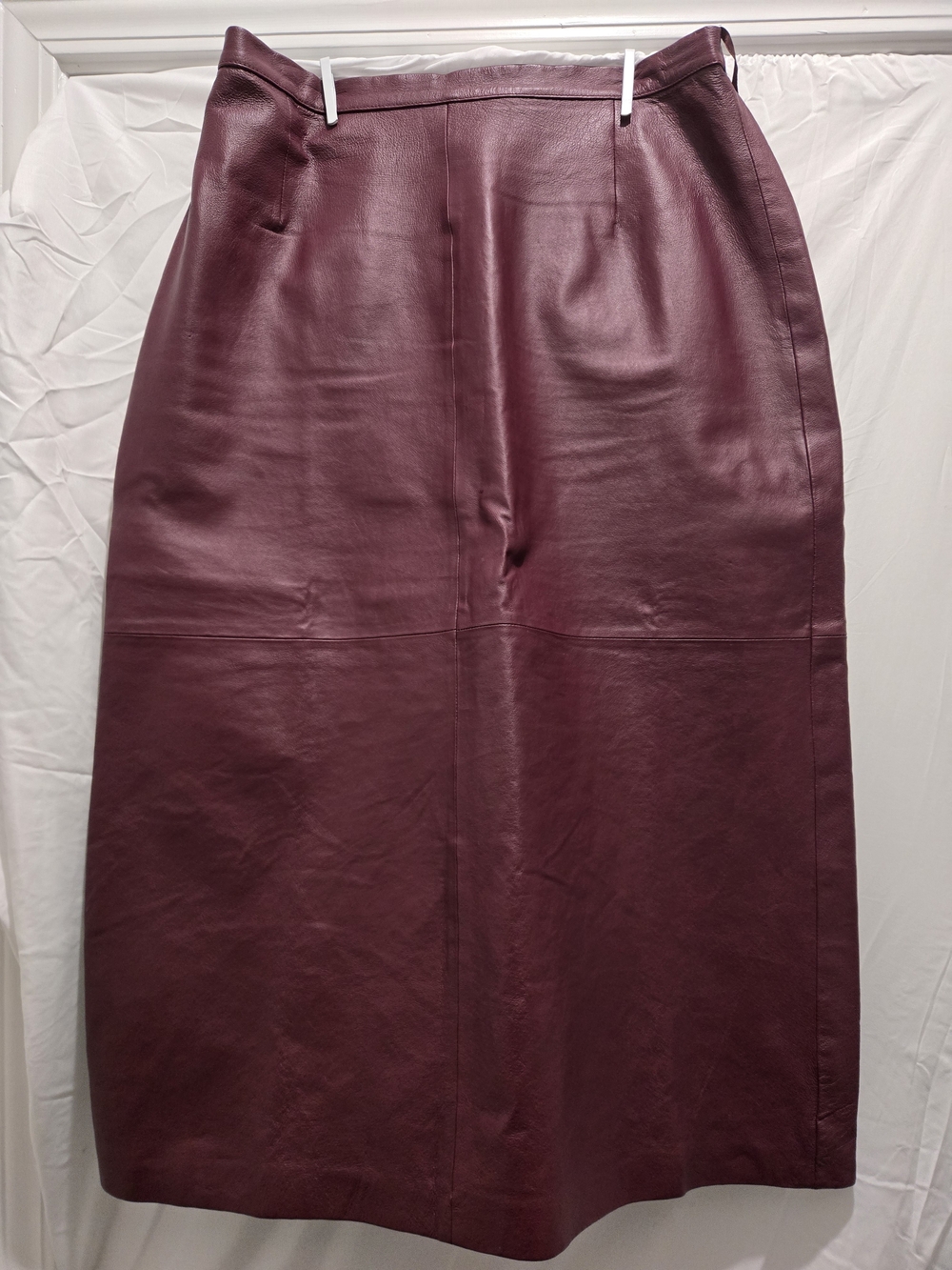 Leather Midi Skirt in Burgundy
